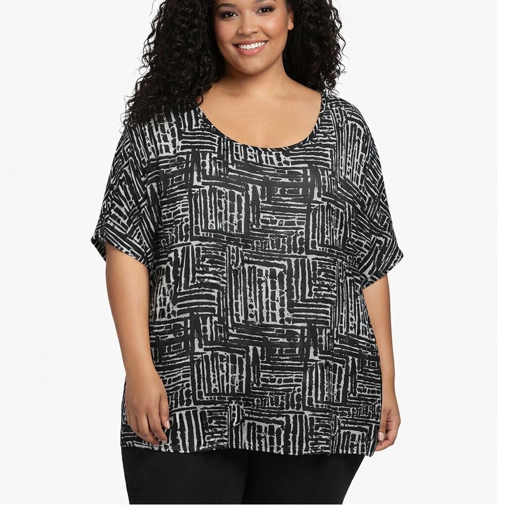Torrid Size 3 Black White Sheer High Low Blouse Plus Size 3X Tunic Top